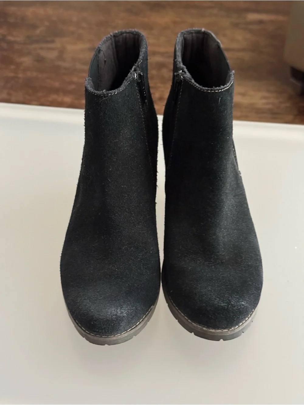 Clarks Black Suede Ankle Booties with Block Heel